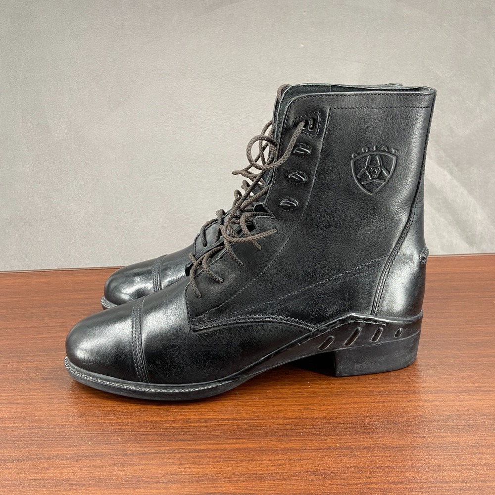 Ariat Womens US 11 Paddock Boots Black Leather Cap Toe Lace Up Ankle Combat